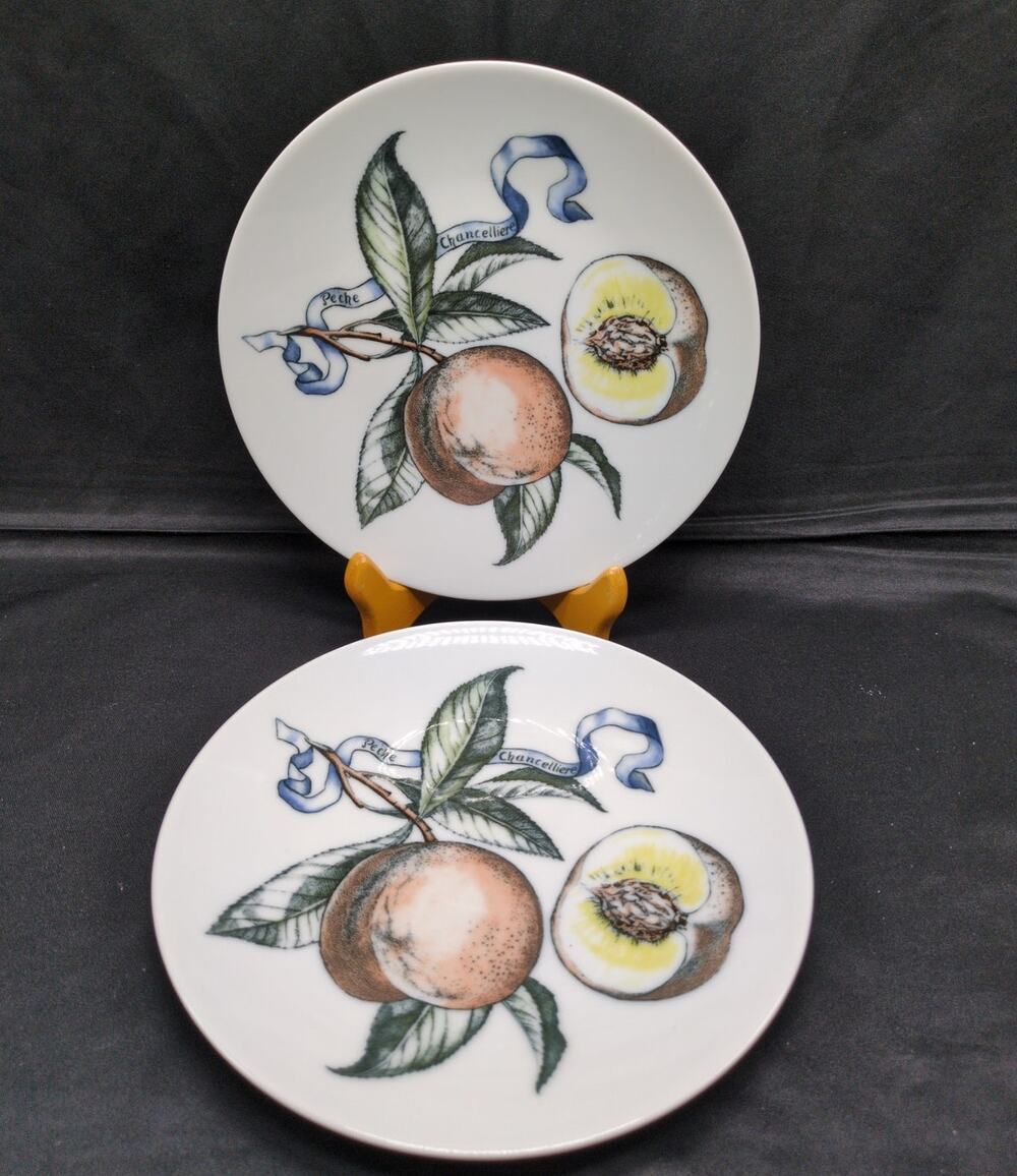 2 Bareuther Waldsassen Bavaria Porcelain Plates Peche Chancelliere Hand Painted